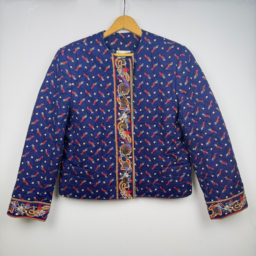 Vera Bradley Indiana Quilted Jacket Navy Blue Golf Novelty Print Vintage Medium